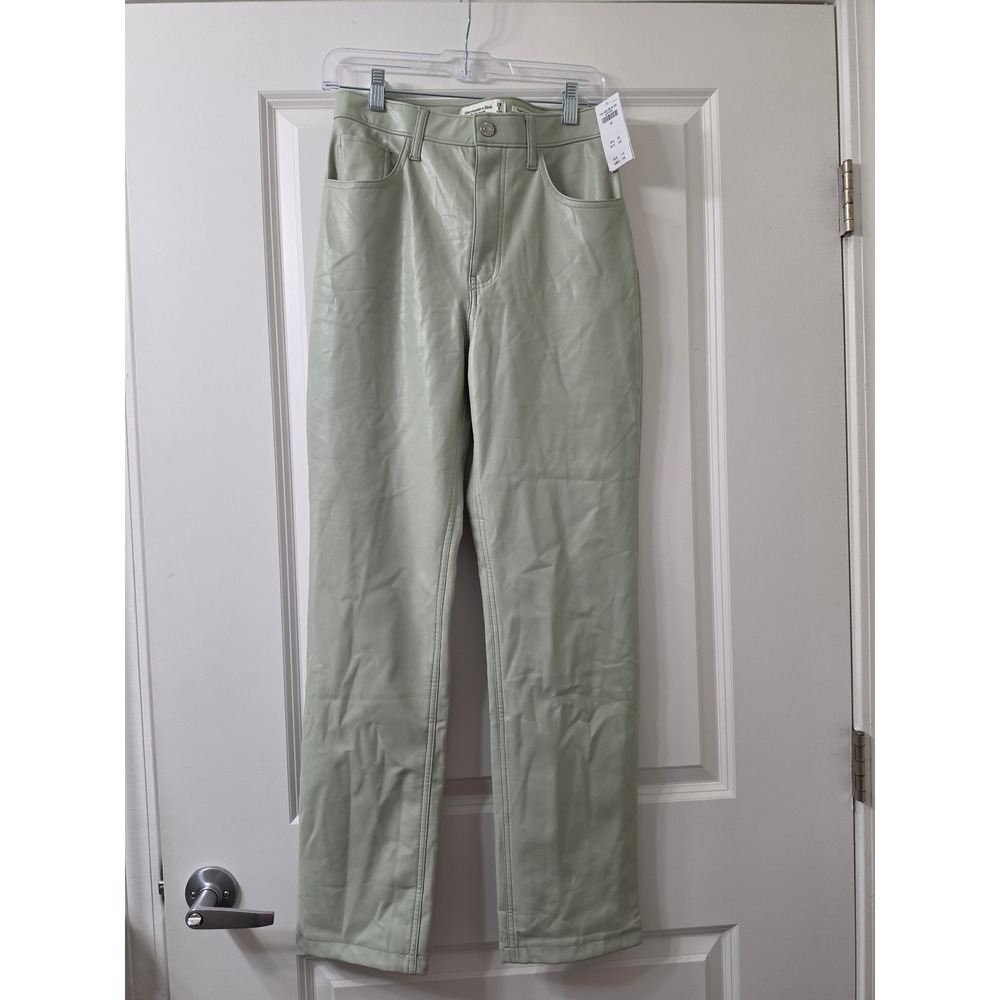 Abercrombie & Fitch 90s Straight Ultra High Rise Vegan Leather Pants Green 28/6
